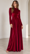 A-Line Long-Sleeve Velvet Midi Wedding Guest Dress