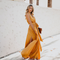 Elegant Women's Maxi Dress with Waist Ribbon and Side Slit