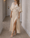 Women's V-Neck Maxi Dress with Tie Waist