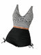 Women's High-Waisted Tankini Bikini Set with Twist Front V-Neck and Striped Top