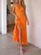 Women's Maxi Dress with Deep V-Neck and High Slit