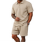Men's Polo Shirt and Shorts Set with Diagonal Texture Pattern