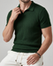 Men's Vertical Stripe Knit Polo Shirt with Lapel Collar