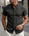 Men's Short Sleeve Mandarin Collar Solid Color Summer Shirt