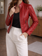 Women's Slim Fit Leather Jacket with Zipper