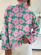 Women's Floral Knit Jumper High Neck Relaxed Fit